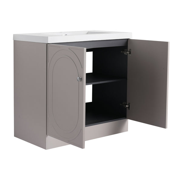 English Elm 36" Freestanding Bathroom Vanity with Resin Sink, Soft-Close Doors, Adjustable Shelf & 3 Handles W999S00336