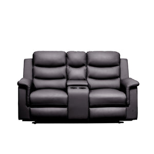 English Elm Reclining PU Loveseat Slipcover with Console & Cup Holders, Stretch Durable Recliner Cover Black W214S00021