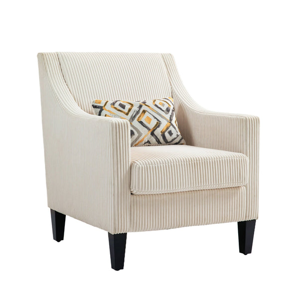 English Elm COOLMORE Modern Accent Chair with Plush Corduroy Upholstery, Solid Wood Frame and Two Pillows Beige W395P195355