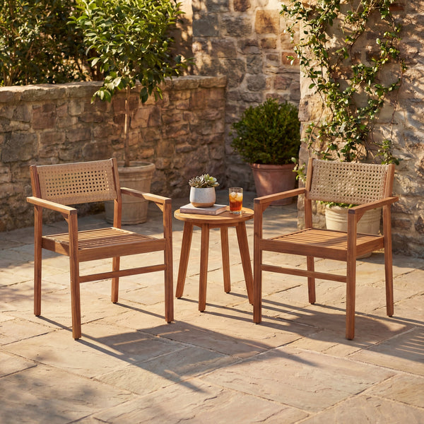 English Elm Dining Chair Set of 2 Wicker and Acacia Wood for Indoor or Covered Patio Use Natural Stained N776P381115N