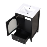 English Elm 20" Bathroom Vanity With Sink, Bathroom Cabinet With Soft Closing Glass Door, A Drawer, Black