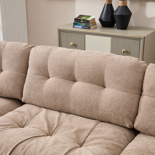 English Elm Modular Cloud Sectional Sofa Flannelette Upholstered Deep Seat with Plush Round Armrests Light Brown W2120S00042