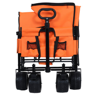 English Elm 3-in-1 Convertible Folding Wagon with 500lb Steel Frame and All-terrain Swivel Wheels Orange W2932P390463