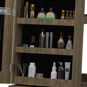 English Elm 360°swivel Jewelry Armoire with Lighted Interior Full Length Mirror Lockable White Antique Brown W3406P411300