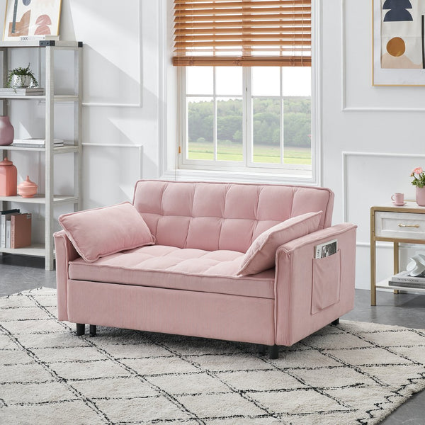 English Elm Folding sofa bed with adjustable backrest and recliner function, sturdy solid wood frame, beige-black Pink W1658P176555