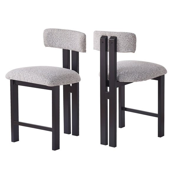 English Elm Christopher Knight Home® - 26.5'' Stylish Round Stools with Low Back - Comfortable Upholstered Seats, Walnut Base, Metal Frame Black+ Gray N780P236628G