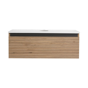 English Elm 30'' Floating Wall Mounted Bathroom Vanity Plywood Build with Soft Close Drawer W999P285410