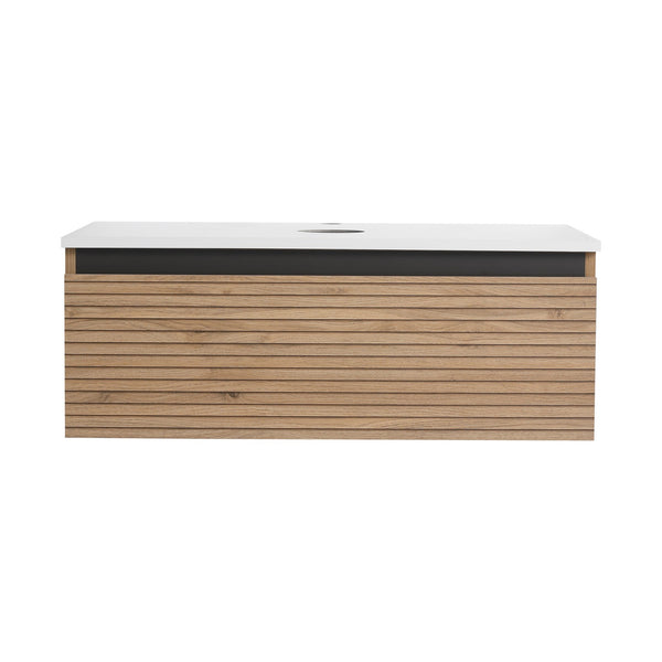 English Elm 30'' Floating Wall Mounted Bathroom Vanity Plywood Build with Soft Close Drawer W999P285410