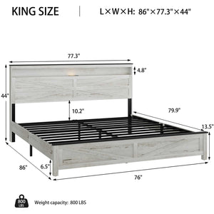 English Elm King Platform Storage Bed Farmhouse Shelf Headboard with Usb Charging Ports W636P317332