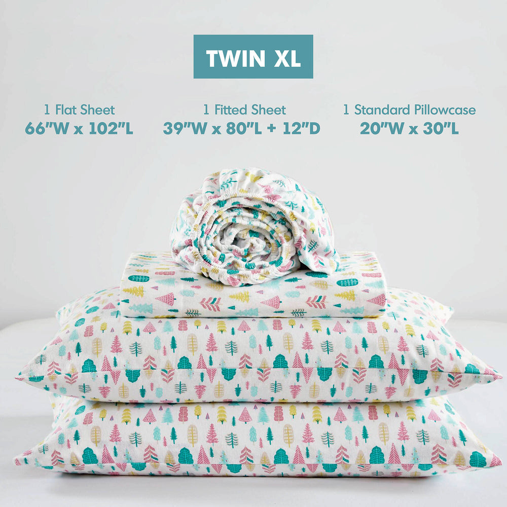 English Elm 3 Pcs Twin Xl Flannel Sheet Set - Cozy White Holiday Tree Print For Warm, Seasonal Comfort B035P319685