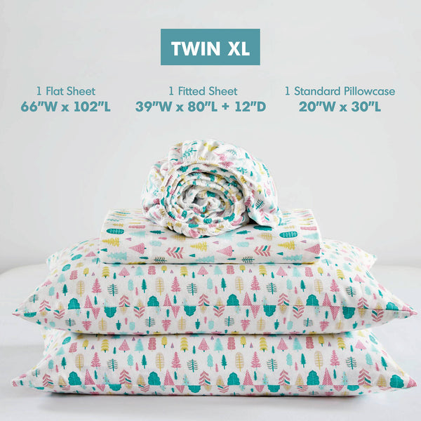 English Elm 3 Pcs Twin Xl Flannel Sheet Set - Cozy White Holiday Tree Print For Warm, Seasonal Comfort B035P319685