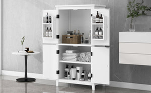 English Elm Elegant Bathroom Floor Storage Cabinet with 4 Doors, Adjustable Shelves, Anti-Tip Design, 28"L x 15"W White N725P188461K