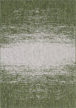 Unique Loom Outdoor Modern Ombre Machine Made Abstract Rug Green, Ivory 7' 1" x 10' 0"