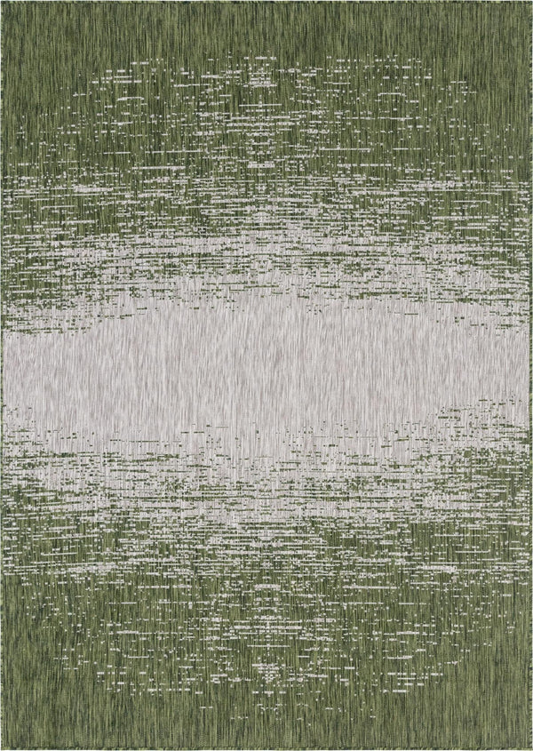 Unique Loom Outdoor Modern Ombre Machine Made Abstract Rug Green, Ivory 7' 1" x 10' 0"