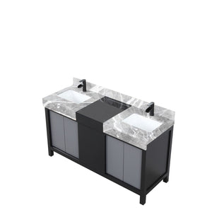 English Elm Black Double Bath Vanity 60" W With Castle Grey Marble Top, Matte Black Faucet Set & Ample Storage B2731P261107