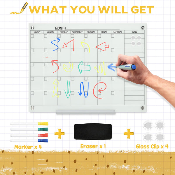 English Elm Vinsetto Frameless Tempered Glass Monthly Whiteboard Planner for Home Office Walls W2225P173871