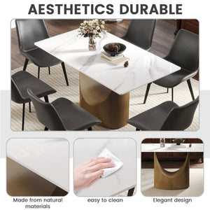 English Elm 55.12 Modern Sintered Stone Dining Table with Bronze Iron Legs, Rectangular Seat for 6, 400lb Capacity Antique Brass,White W1535S00554