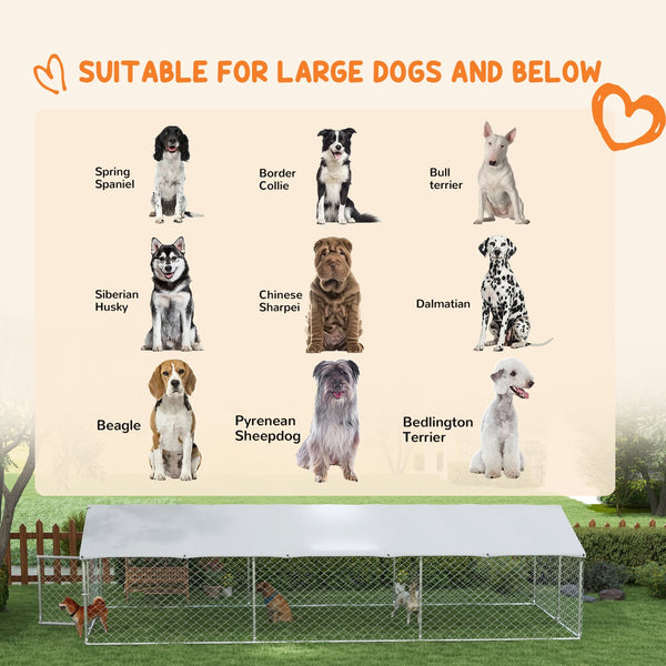English Elm Large-sized Galvanized Steel Outdoor Dog Kennel with Oxford Fabric Weatherproof Roof T3971S00070