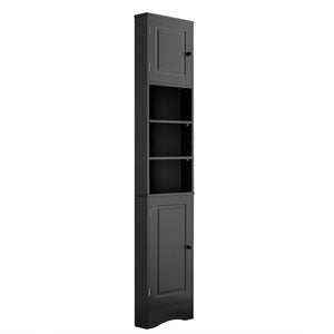 English Elm Multi-Functional Corner Cabinet Tall Trapezoid Bathroom Storage with Adjustable Shelves, Doors, Anti-Dump Device Black WF530911AAB