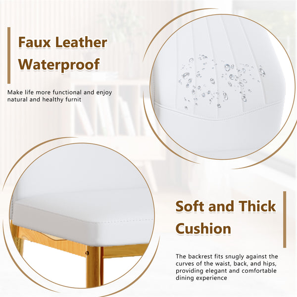 English Elm Set of 4 Brown Shell-Pattern Dining Chairs with Ergonomic Tech Fabric, Sturdy Metal Legs, 37" White+Gold W1151P359611