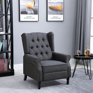 English Elm HOMCOM Vintage Tufted Wingback Recliner Chair with Retractable Footrest, Linen Upholstery, Grey - Adjustable Comfort and Solid Frame W2225P217220