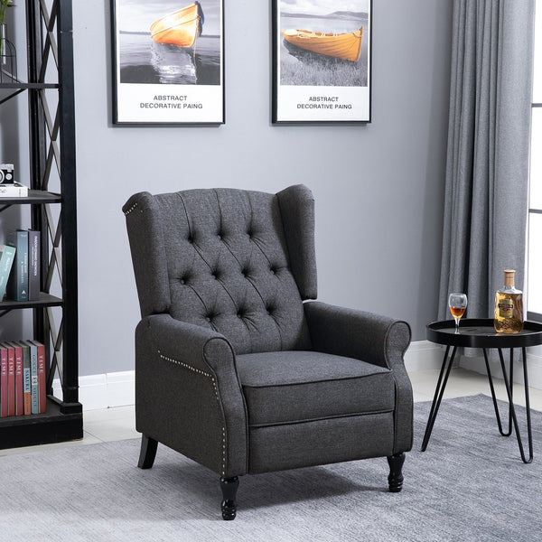 English Elm HOMCOM Vintage Tufted Wingback Recliner Chair with Retractable Footrest, Linen Upholstery, Grey - Adjustable Comfort and Solid Frame W2225P217220