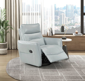 English Elm 1pc Swivel Glider Recliner Chair in Top Grain Leather with 360° Spin, Pocket Coil Support, Durable Solid Wood Frame Aqua 37.25 L x 29.5 W x 32.5 H B011P329237