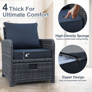 English Elm 5 Pieces Wicker Patio Furniture Set Grey PE Rattan 2 Chairs 2 Ottomans + Table Waterproof Cushions W813P283082