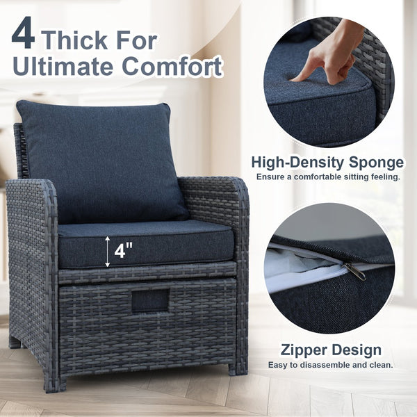 English Elm 5 Pieces Wicker Patio Furniture Set Grey PE Rattan 2 Chairs 2 Ottomans + Table Waterproof Cushions W813P283082