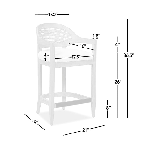 English Elm Jennifer Taylor Home - Americana Mid-Century 26" Cane Back Counter Stool — Handmade Oak Frame, Two-Tone Gray Wool Blend, Brass Footrest B2719P395564