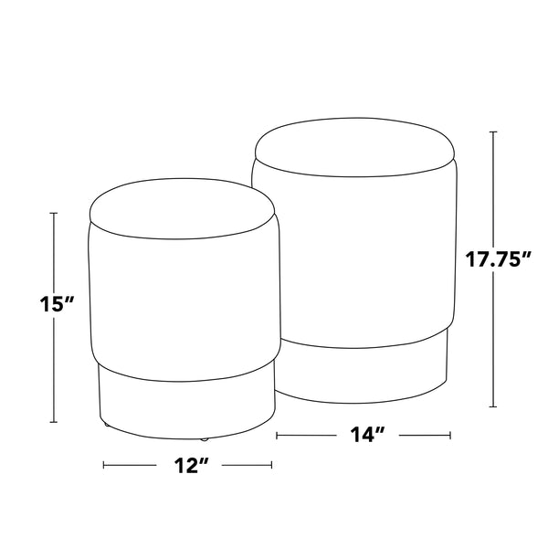 English Elm Nesting Pleated Velvet Ottoman Pair with Polished Gold Base Glam Living Room Accent B202P471509