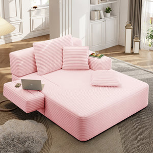 English Elm Luxurious Corduroy Frameless Chaise with Sleeper Conversion Foam Cushioning and Storage Pocket Baby Pink W3219P459763