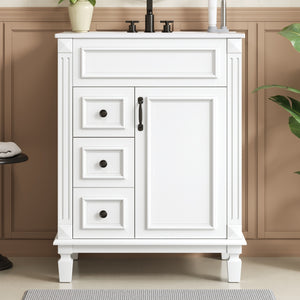 English Elm 24" Bathroom Vanity With Ceramic Sink - Elegant Modern Design, 2 Soft-Close Drawers, Adjustable Shelf N710P318990K