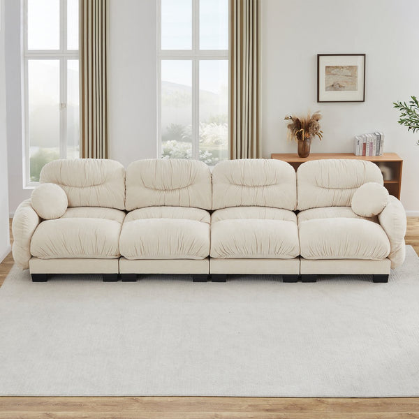 English Elm Pleated Chenille Modular Sofa with Ergonomic Foam Cushions and Sculptural Curved Armrests Beige W5656S00043
