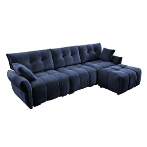 English Elm Three-Seat Sofa Set With Ottoman, Textured Blue Chenille & High-Resilience Cushions For Comfort W714S01149-GIGA