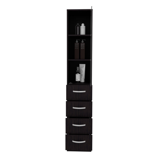 English Elm Vanguard Black Linen Cabinet with 3 Open Shelves & 4 Smooth-Glide Drawers, MDF, Easy Assembly B200P286969