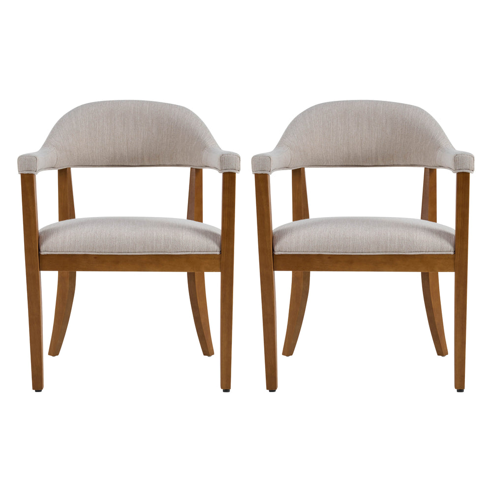 English Elm Wood Frame Upholstered Dining Chairs Set of 2 Curved Back Rubberwood Armrest Seating Beige,Walnut N768P389407W