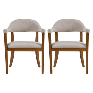 English Elm Wood Frame Upholstered Dining Chairs Set of 2 Curved Back Rubberwood Armrest Seating Beige,Walnut N768P389407W