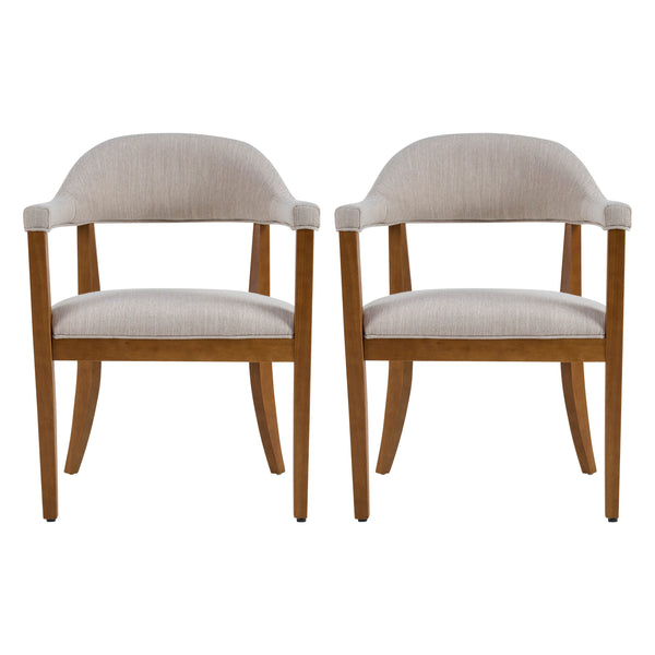 English Elm Wood Frame Upholstered Dining Chairs Set of 2 Curved Back Rubberwood Armrest Seating Beige,Walnut N768P389407W