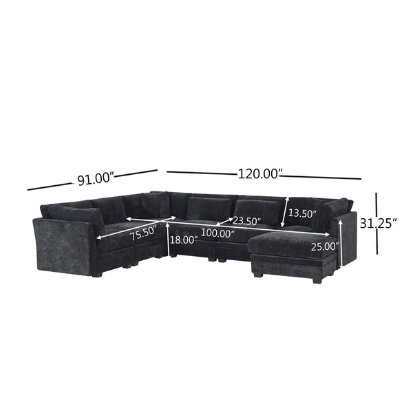 English Elm Christopher Knight Home® - 7-Piece Reversible Modular Corner Sectional In Chic Black Fabric - Versatile Seating For Modern Homes N771P345839_N771P345840_N771P345841_N771P345842H