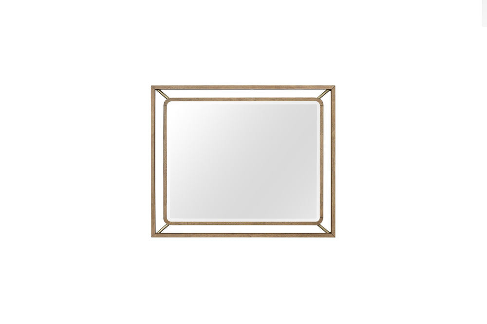 English Elm Mirror Latte Finish Dresser Mirror — Light Brown Solid Wood & MDF Frame with Metal Accents, Modern Chic B2699P226104