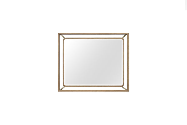 English Elm Mirror Latte Finish Dresser Mirror — Light Brown Solid Wood & MDF Frame with Metal Accents, Modern Chic B2699P226104