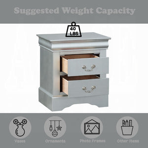English Elm Wooden Nightstand With 2 Drawers In Elegant Platinum Finish For Stylish Bedroom Storage Solutions B016P253463-GIGA