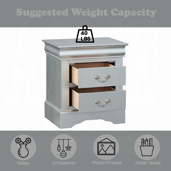 English Elm Wooden Nightstand With 2 Drawers In Elegant Platinum Finish For Stylish Bedroom Storage Solutions B016P253463-GIGA