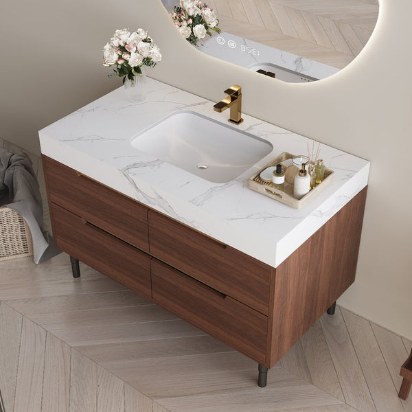 English Elm This Farmhouse Vanity Pairs Sintered Stone with Soft-close Drawers for a Refined Bath W3136S00023