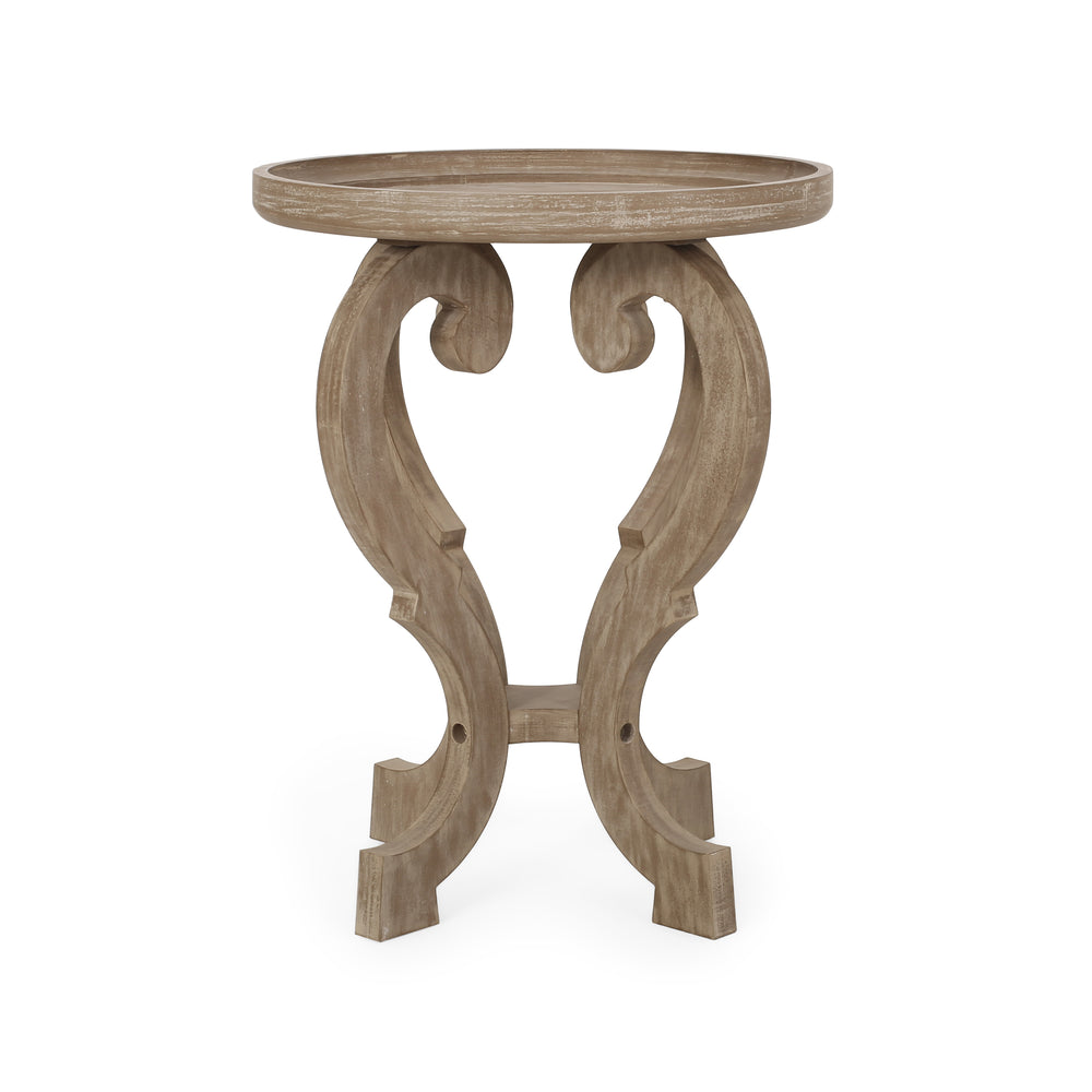 English Elm Christopher Knight Home® - End Table - Elegant French Country Accent Table With Hourglass Design & Natural Faux-Wood Finish N771P239454K