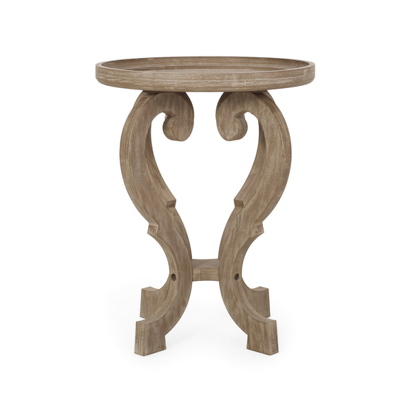English Elm Christopher Knight Home® - End Table - Elegant French Country Accent Table With Hourglass Design & Natural Faux-Wood Finish N771P239454K
