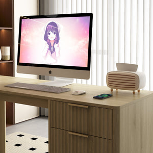 English Elm L Shaped Corner Desk with Storage Cabinet and Built in Charging Station for Home Office W1321S00038