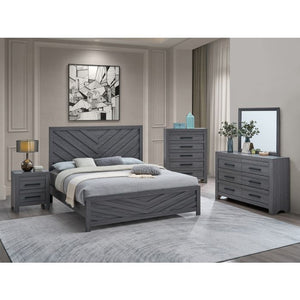 English Elm Rustica Queen Panel Bed Gray Finish Architectural Trim Overlay Modern Bedroom Frame B078S00656