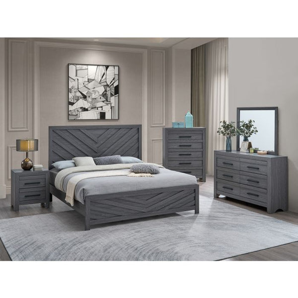 English Elm Rustica Queen Panel Bed Gray Finish Architectural Trim Overlay Modern Bedroom Frame B078S00656